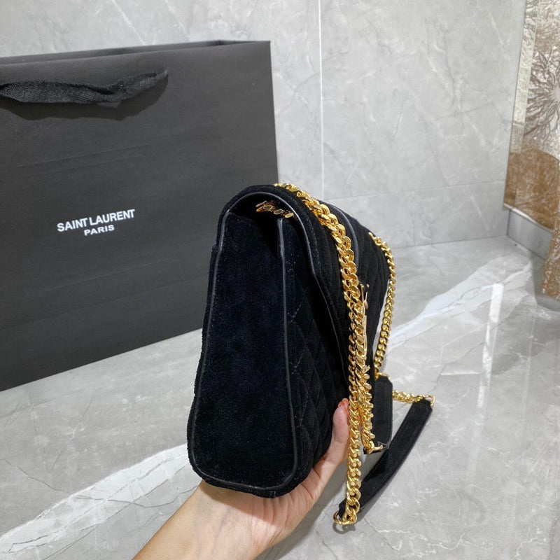 Suede Envelope Chain Bag Black