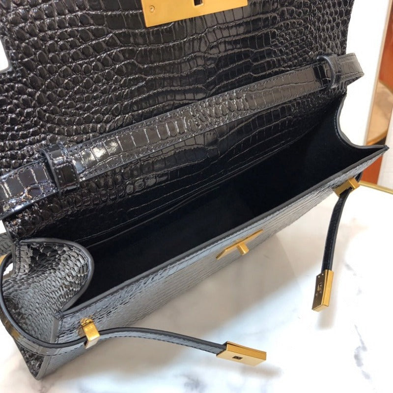 MANHATTAN SHOULDER BAG IN BOX BLACK CROC