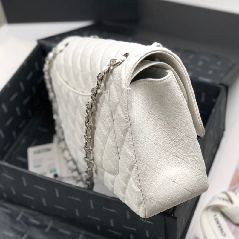 Bolso Caviar Classic de doble solapa blanco 30 