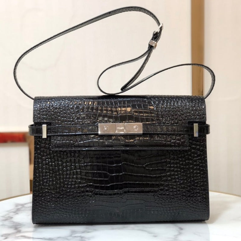 MANHATTAN SHOULDER BAG IN BOX BLACK CROC