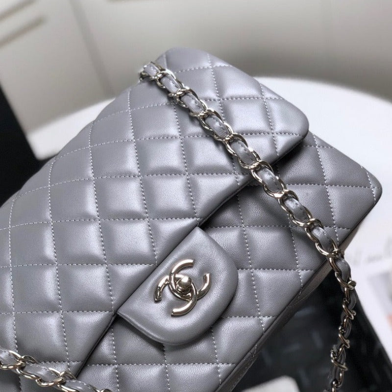 Lambskin Classic Double Flap Bag Grey 30