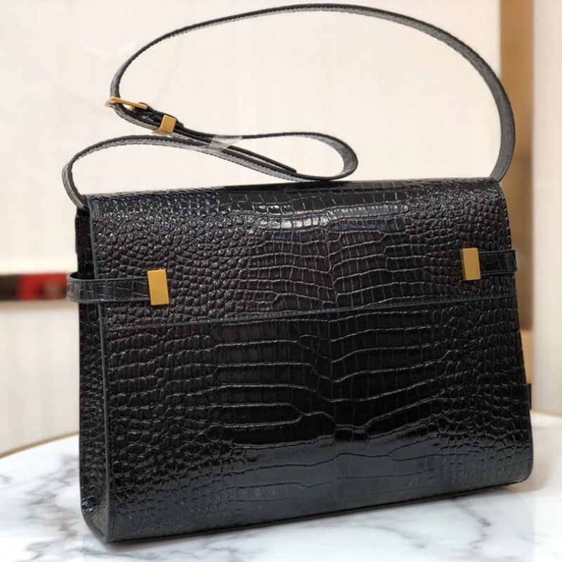 MANHATTAN SHOULDER BAG IN BOX BLACK CROC