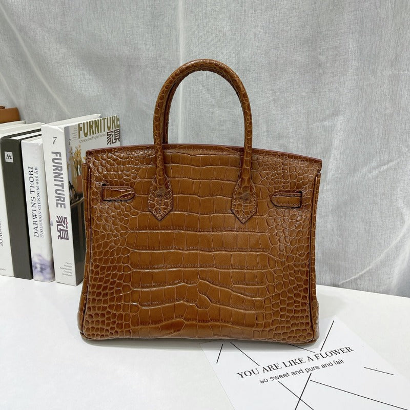 Kelly 30 Croco Bleu Bag Brown