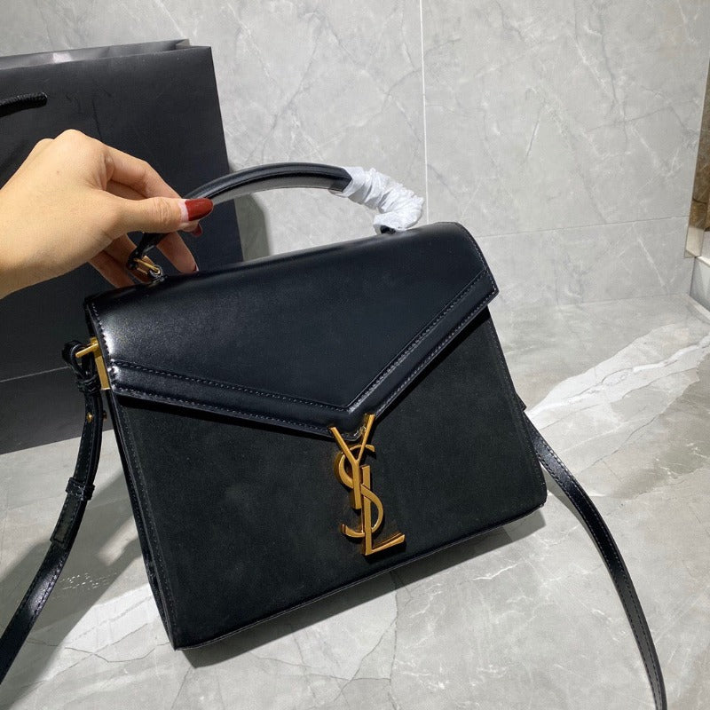 Cassandra Medium Top Handle Bag Suede and Leather Black