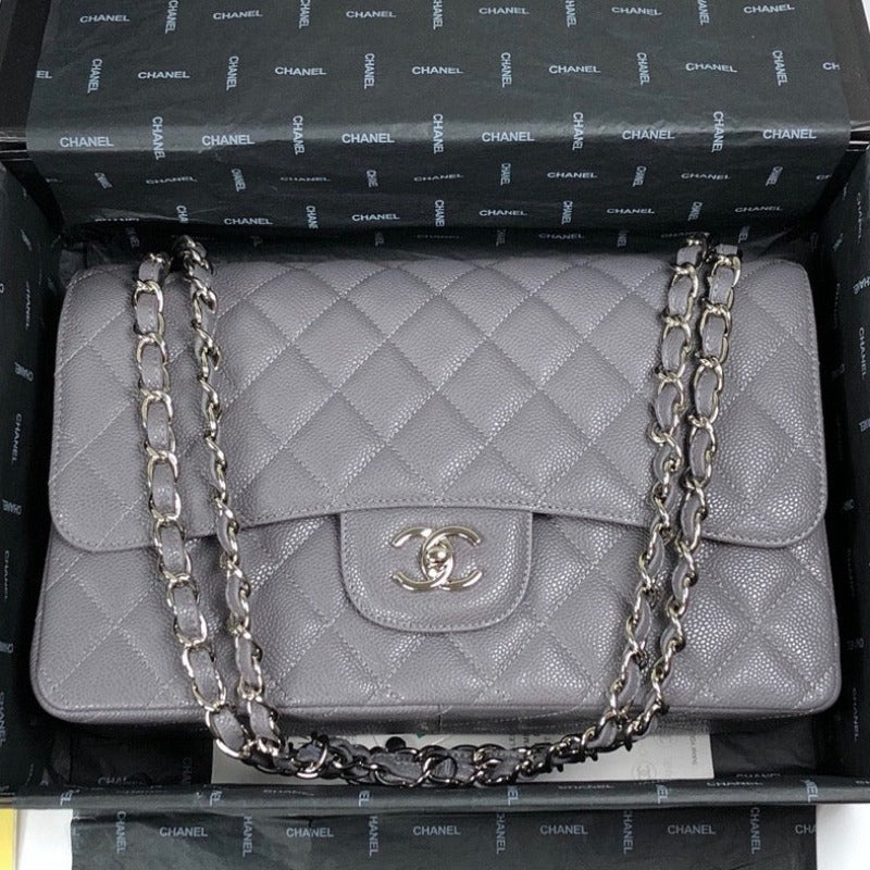 Caviar Classic Double Flap Bag Grey 30