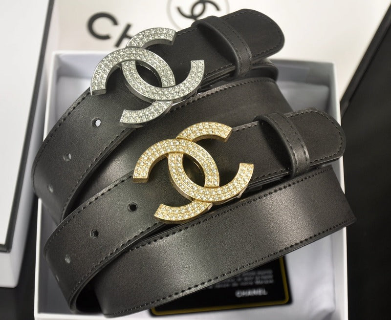 Designer Crystal Buckle  Belt Black