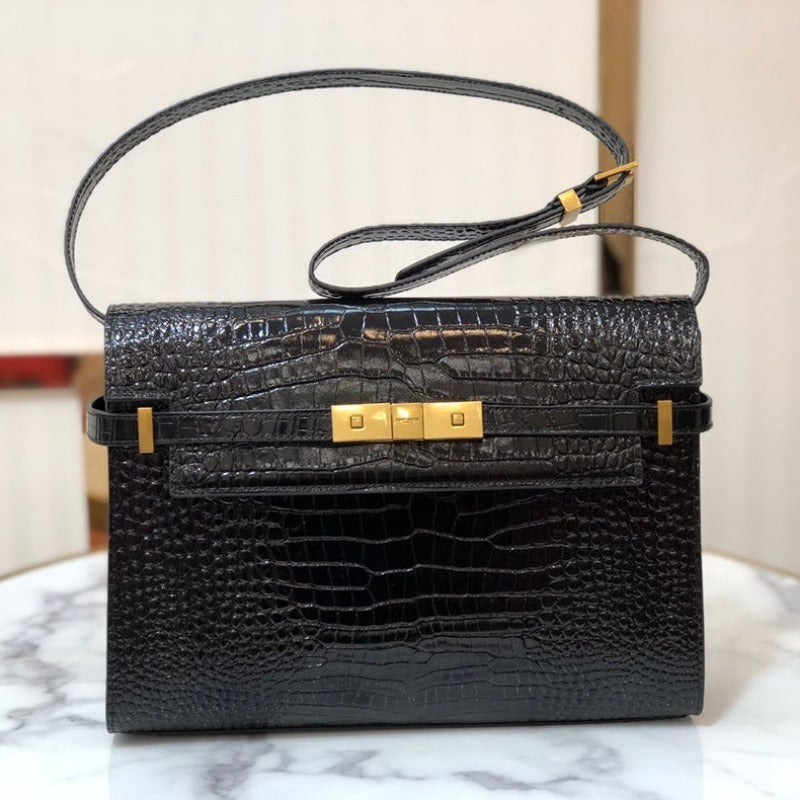 MANHATTAN SHOULDER BAG IN BOX BLACK CROC