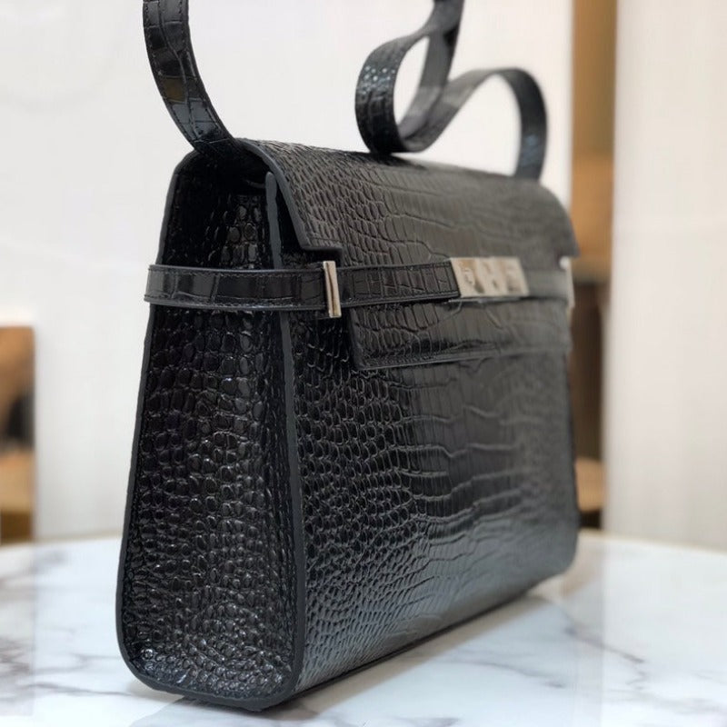 MANHATTAN SHOULDER BAG IN BOX BLACK CROC