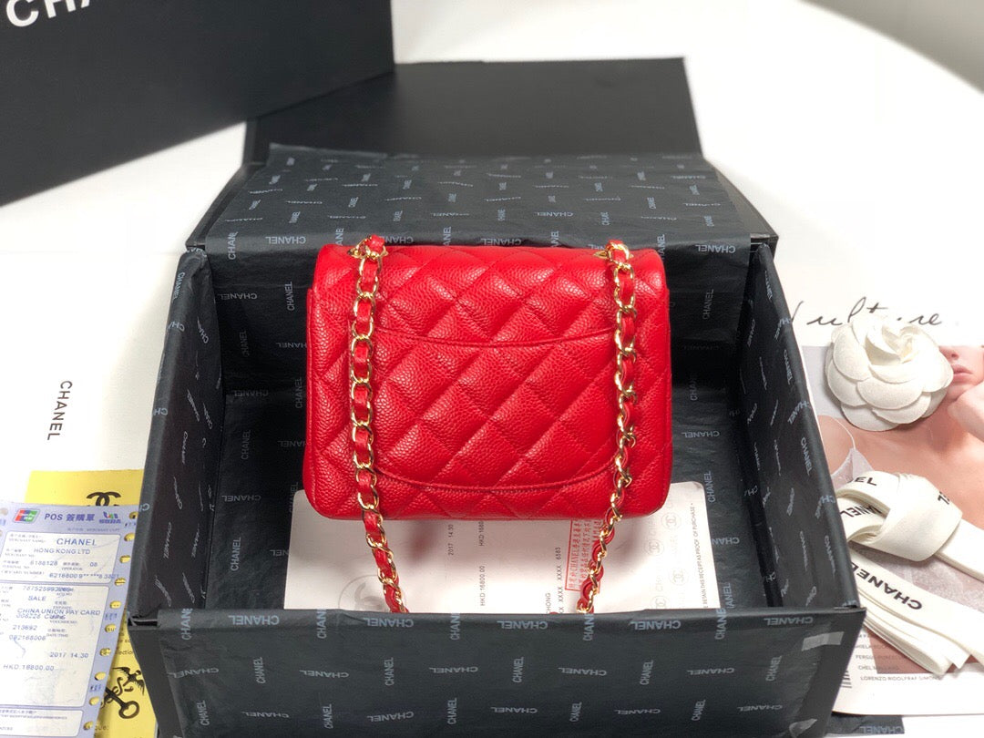 Caviar Mini Square Flap Bag Red