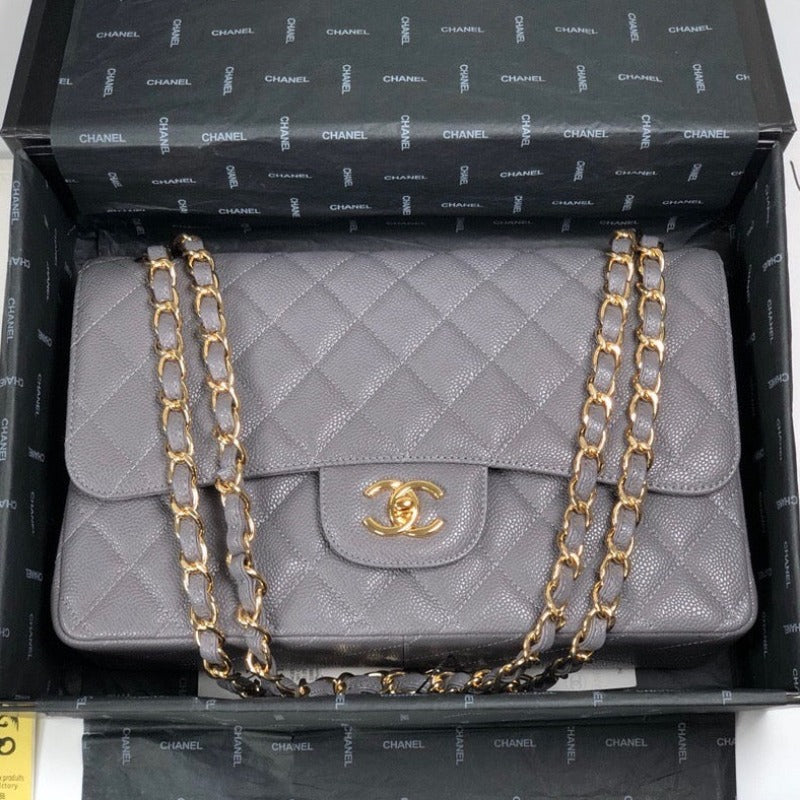 Caviar Classic Double Flap Bag Grey 30