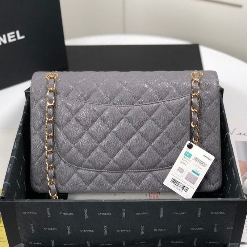 Caviar Classic Double Flap Bag Grey 30