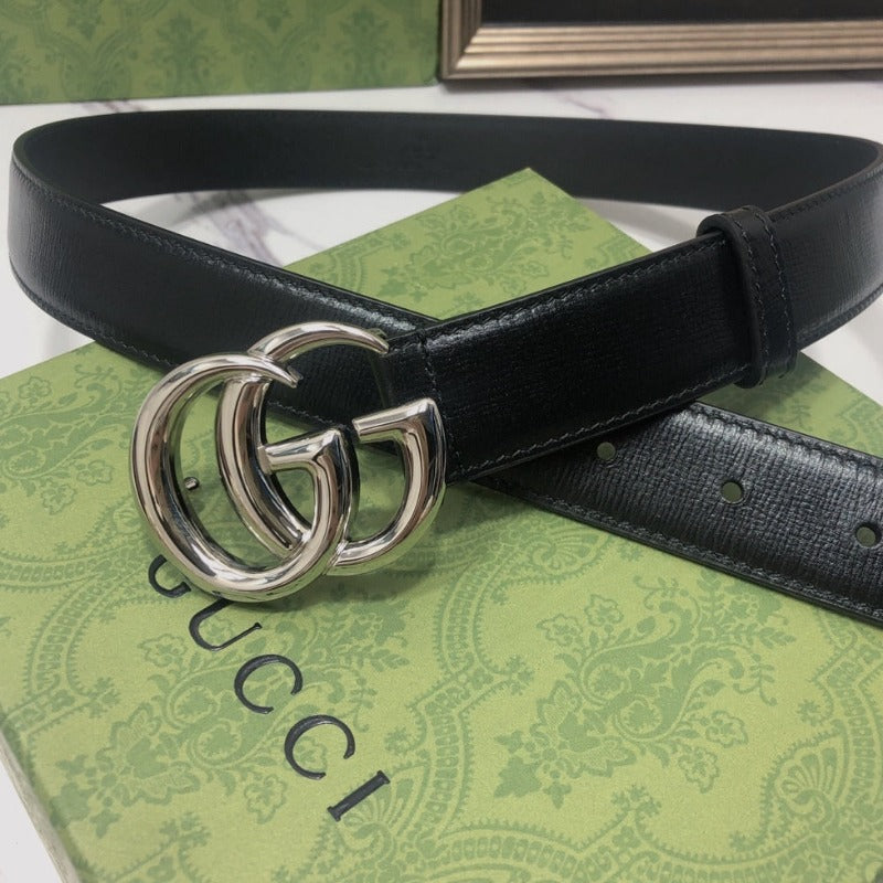 Marmont leather belt with shiny buckle Black