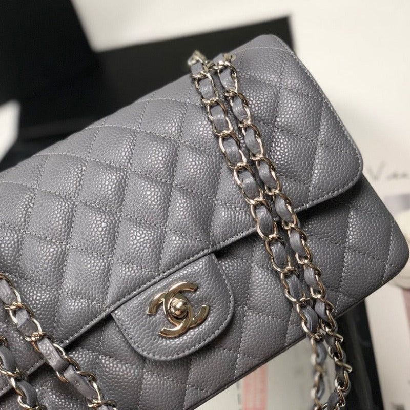 Caviar Classic Double Flap Bag Grey 25