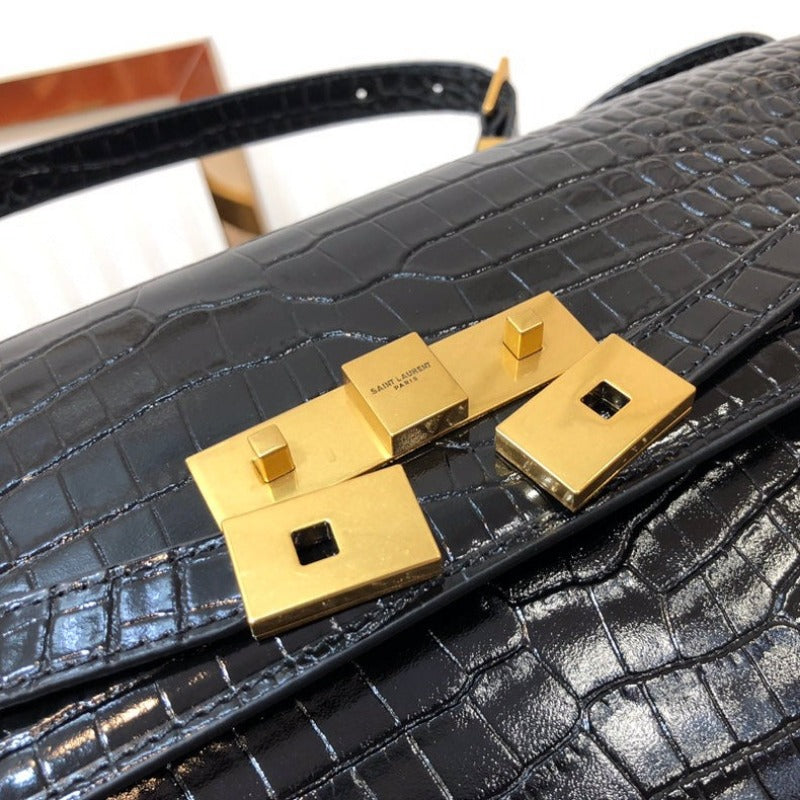 MANHATTAN SHOULDER BAG IN BOX BLACK CROC