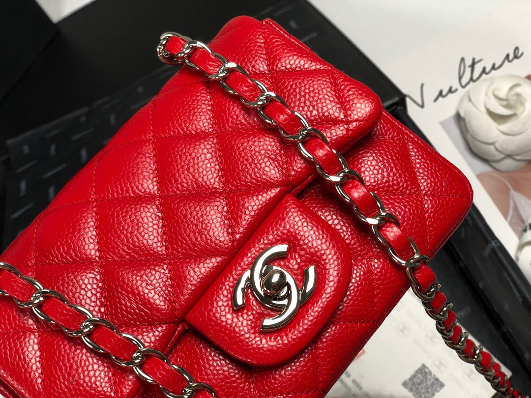 Caviar Mini Square Flap Bag Red