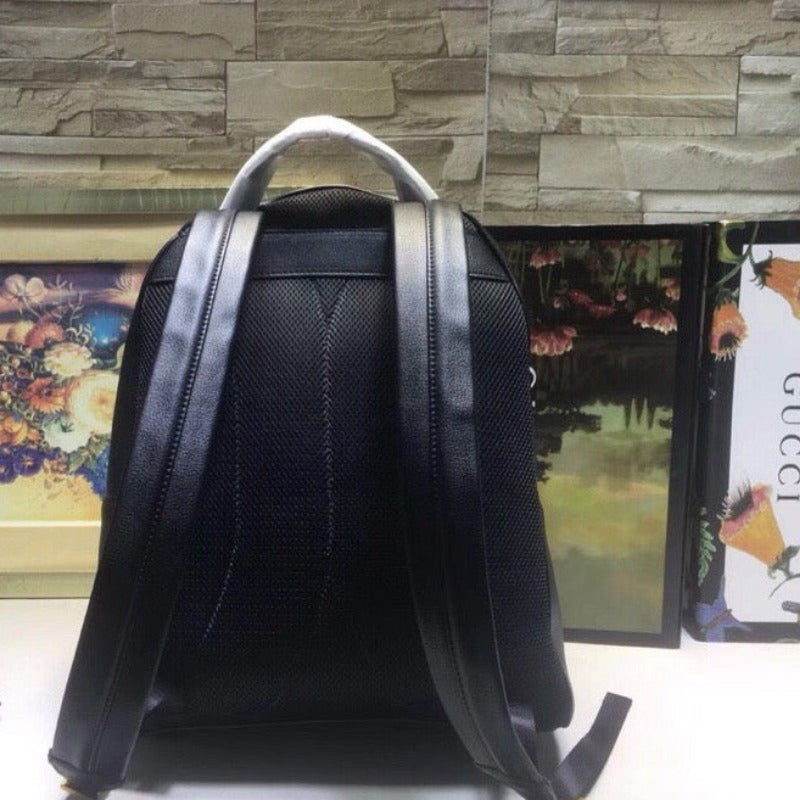 Print leather backpack Black