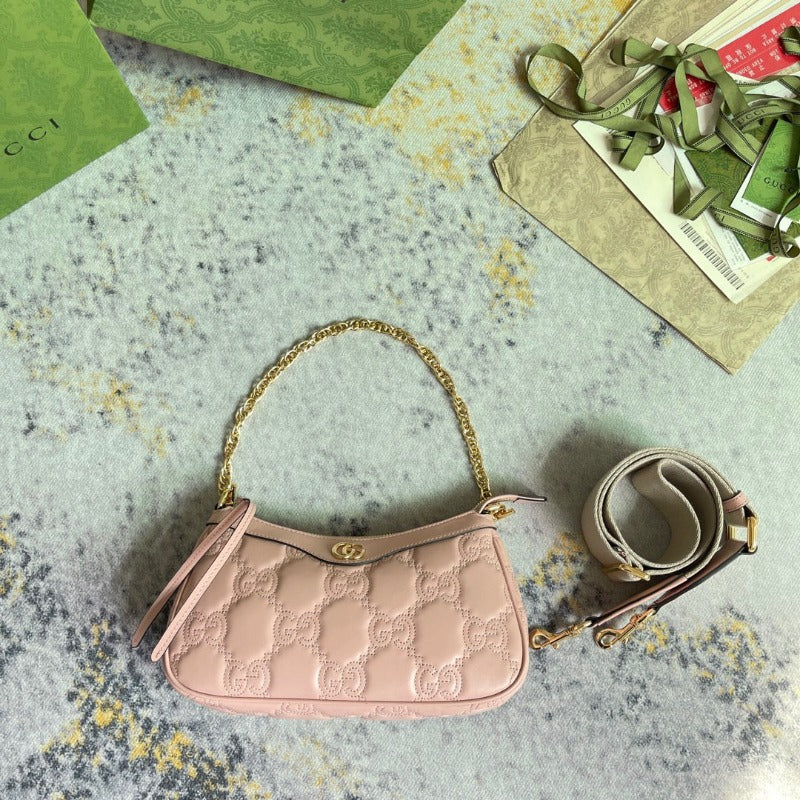 Leather GG Matelassé Shoulder Bag Pink