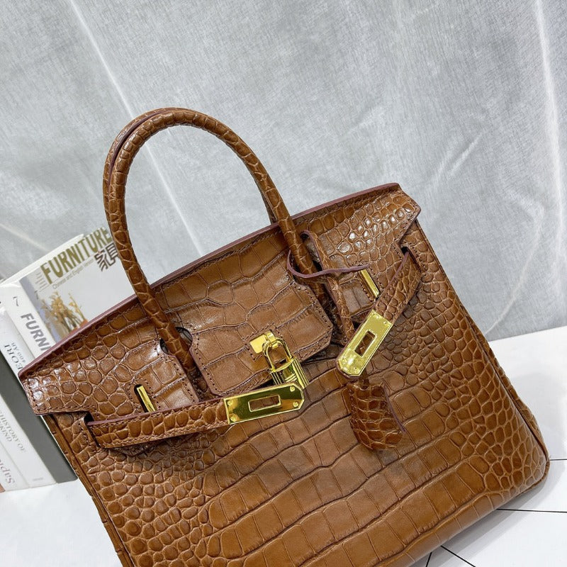 Kelly 30 Croco Bleu Bag Brown