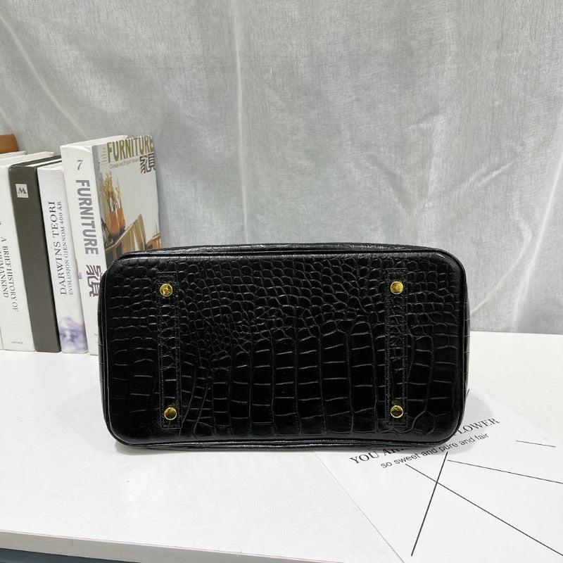 Kelly 30 Croco Bleu Bag Black