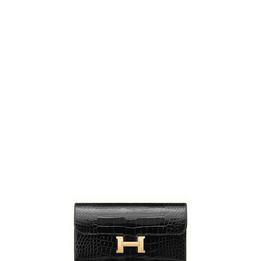 Constance Long Wallet Black Croc