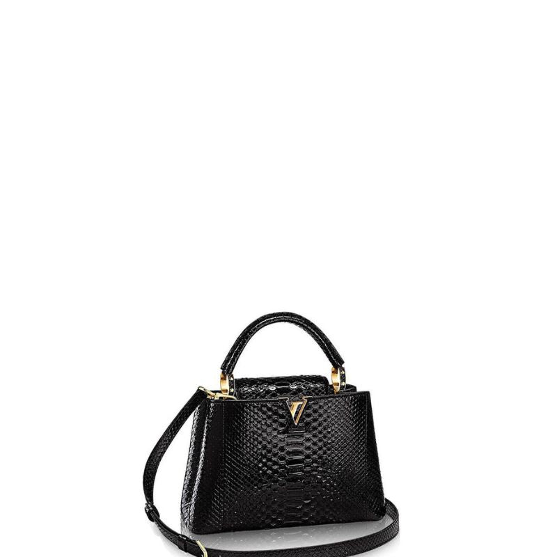 Capucines  Handbag Black Croc New