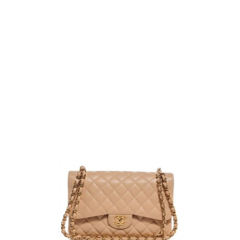 Caviar Classic Double Flap Bag Tan 30 New