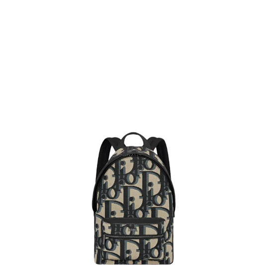 Rider Backpack Beige and Blue Maxi D Oblique Jacquard