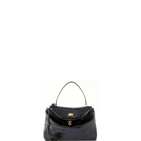 Rodeo Medium Black Croc/Gold hardware New