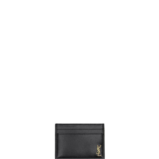 Logo Smooth Leather Card Holder Black New