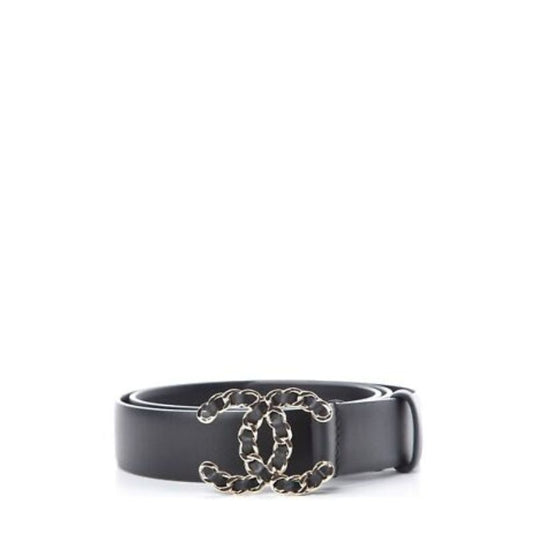 Designer Metal and Leather Buckle Belt Black