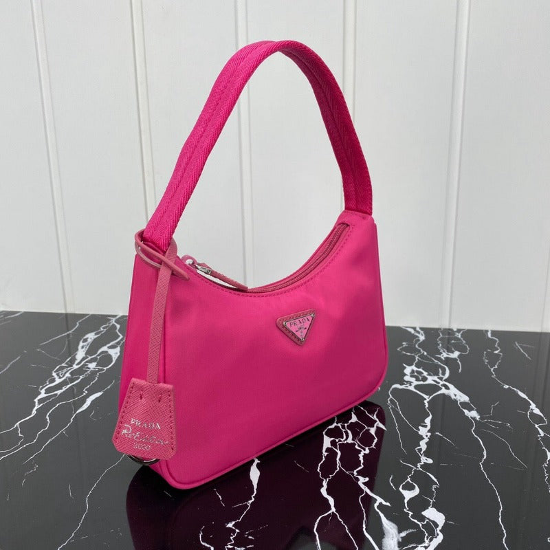 Vintage Nylon Hobo Bag Bright Pink