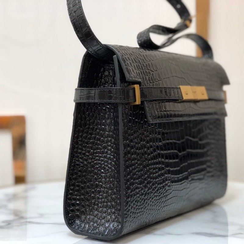 MANHATTAN SHOULDER BAG IN BOX BLACK CROC