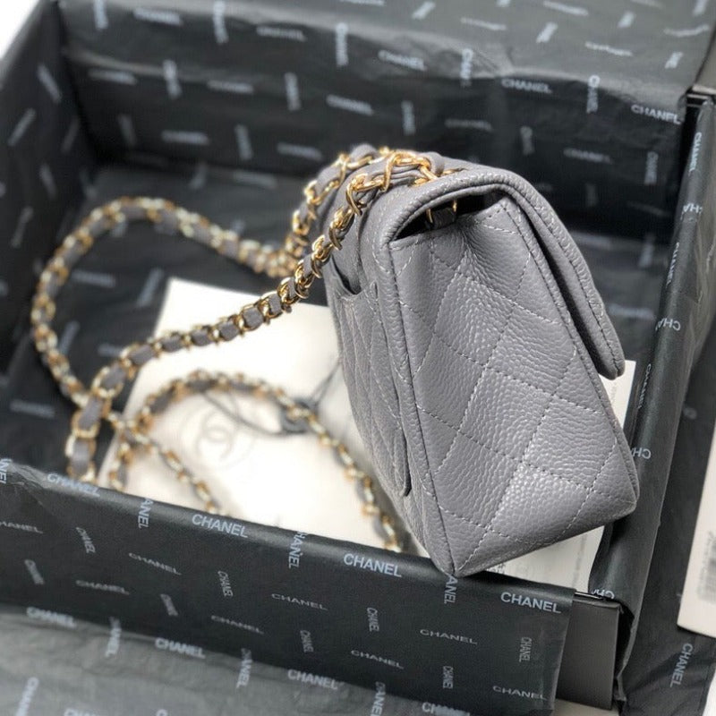 Caviar Mini Square Flap Bag Grey