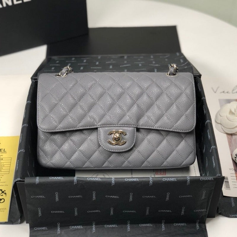 Caviar Classic Double Flap Bag Grey 25