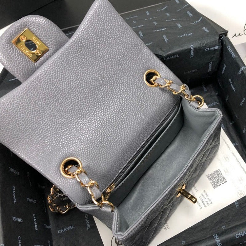 Caviar Mini Square Flap Bag Grey