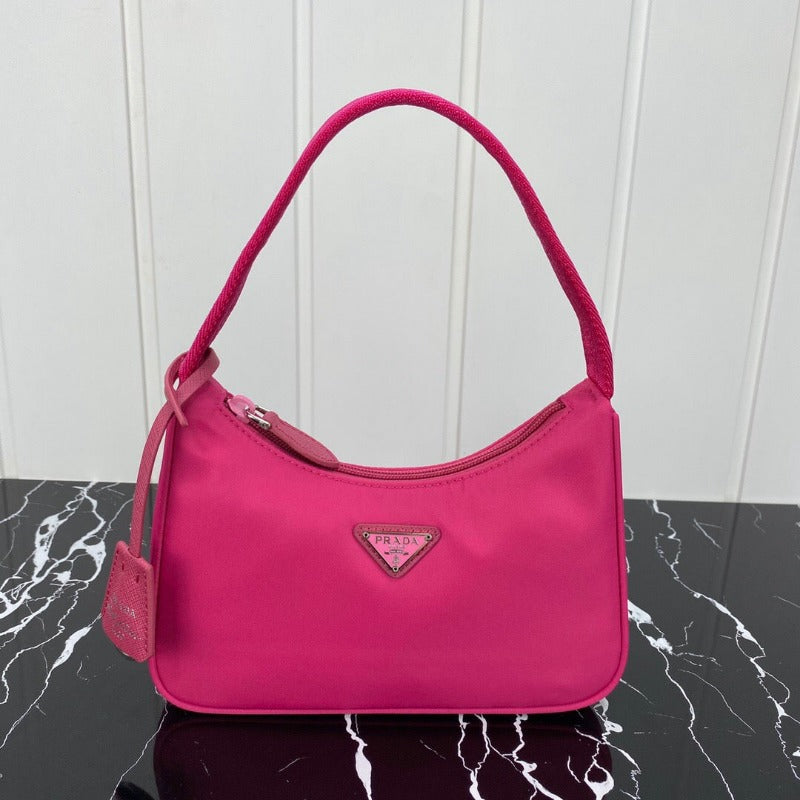 Vintage Nylon Hobo Bag Bright Pink