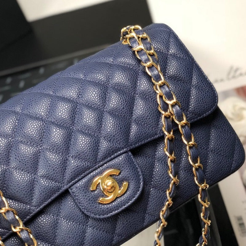 Caviar Jumbo Shoulder Bag Blue 25