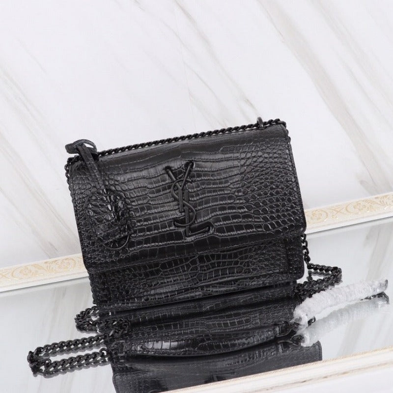 Sunset Shoulder Bag Black Croc