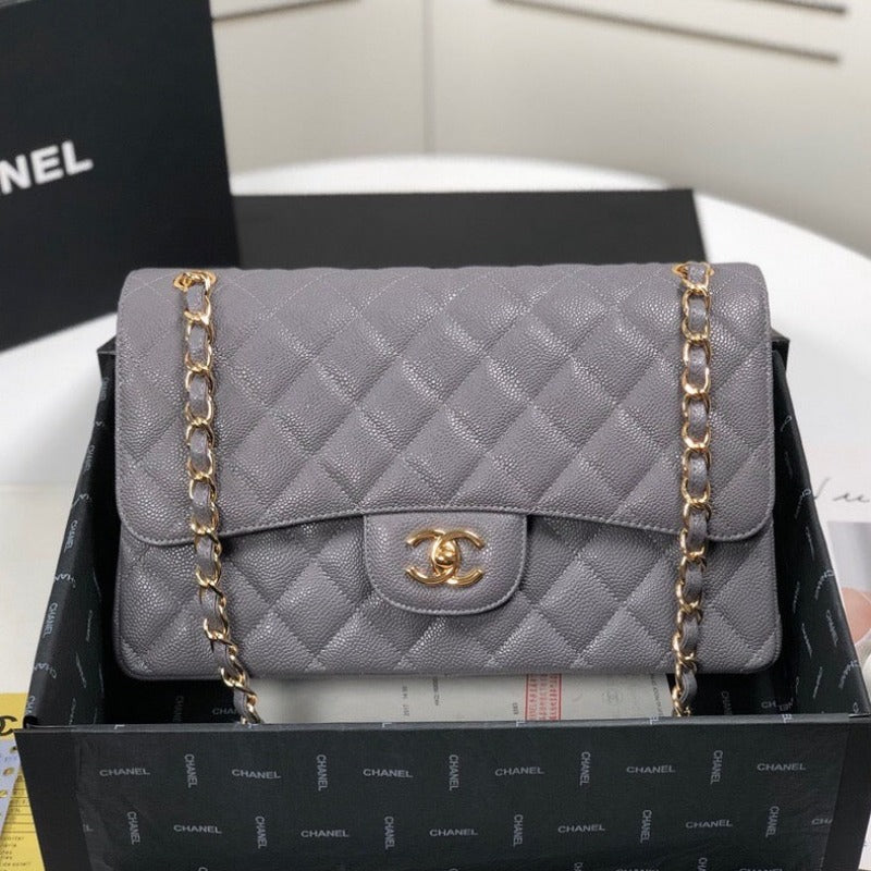 Caviar Classic Double Flap Bag Grey 30