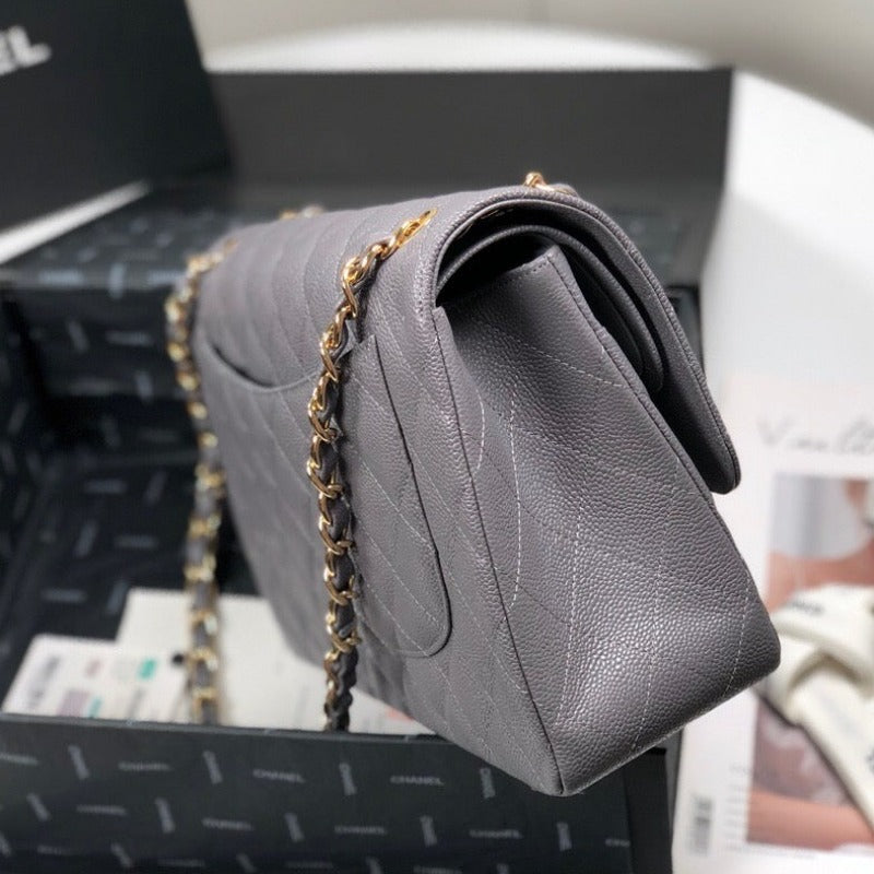 Caviar Classic Double Flap Bag Grey 30