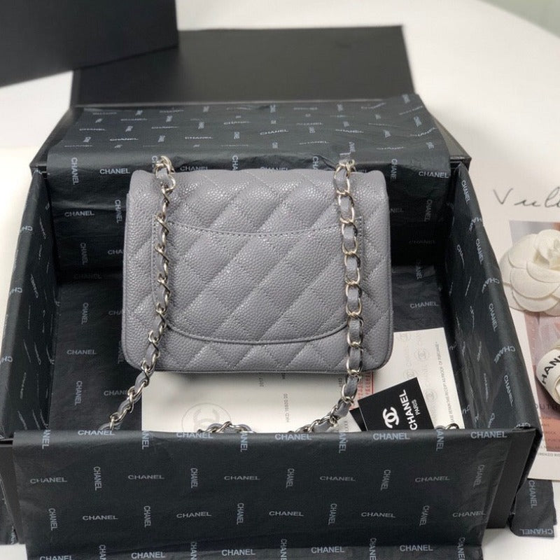 Caviar Mini Square Flap Bag Grey