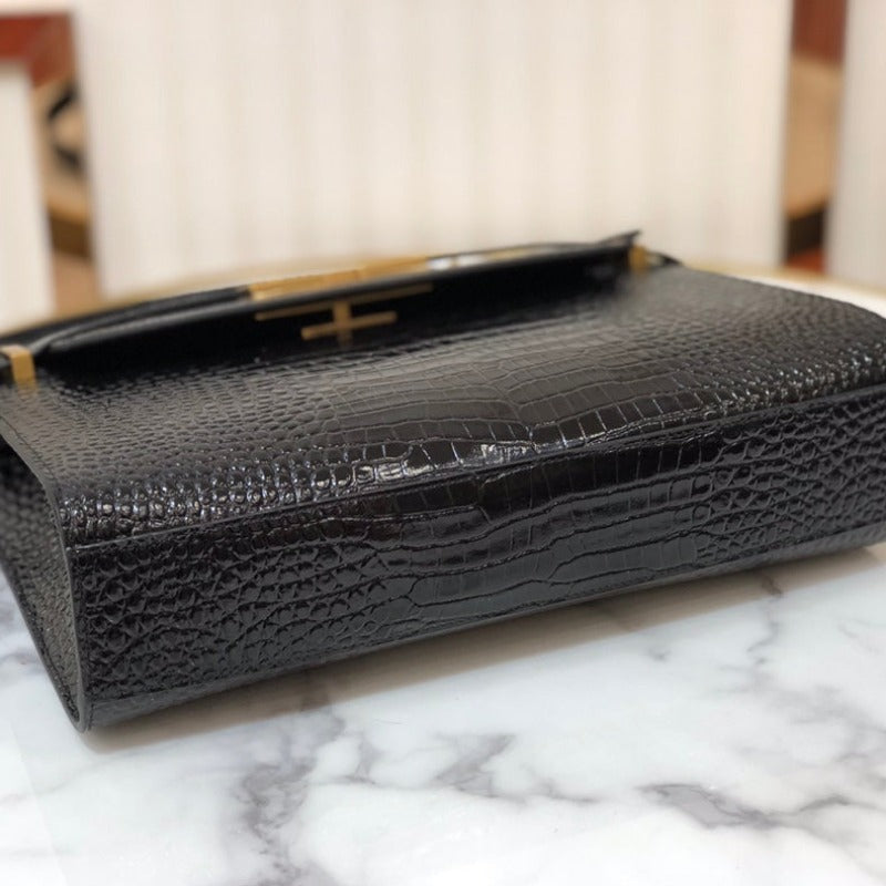 MANHATTAN SHOULDER BAG IN BOX BLACK CROC