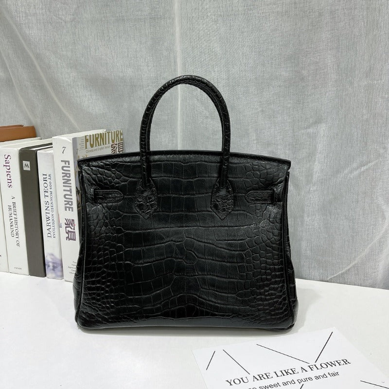 Kelly 30 Croco Bleu Bag Black