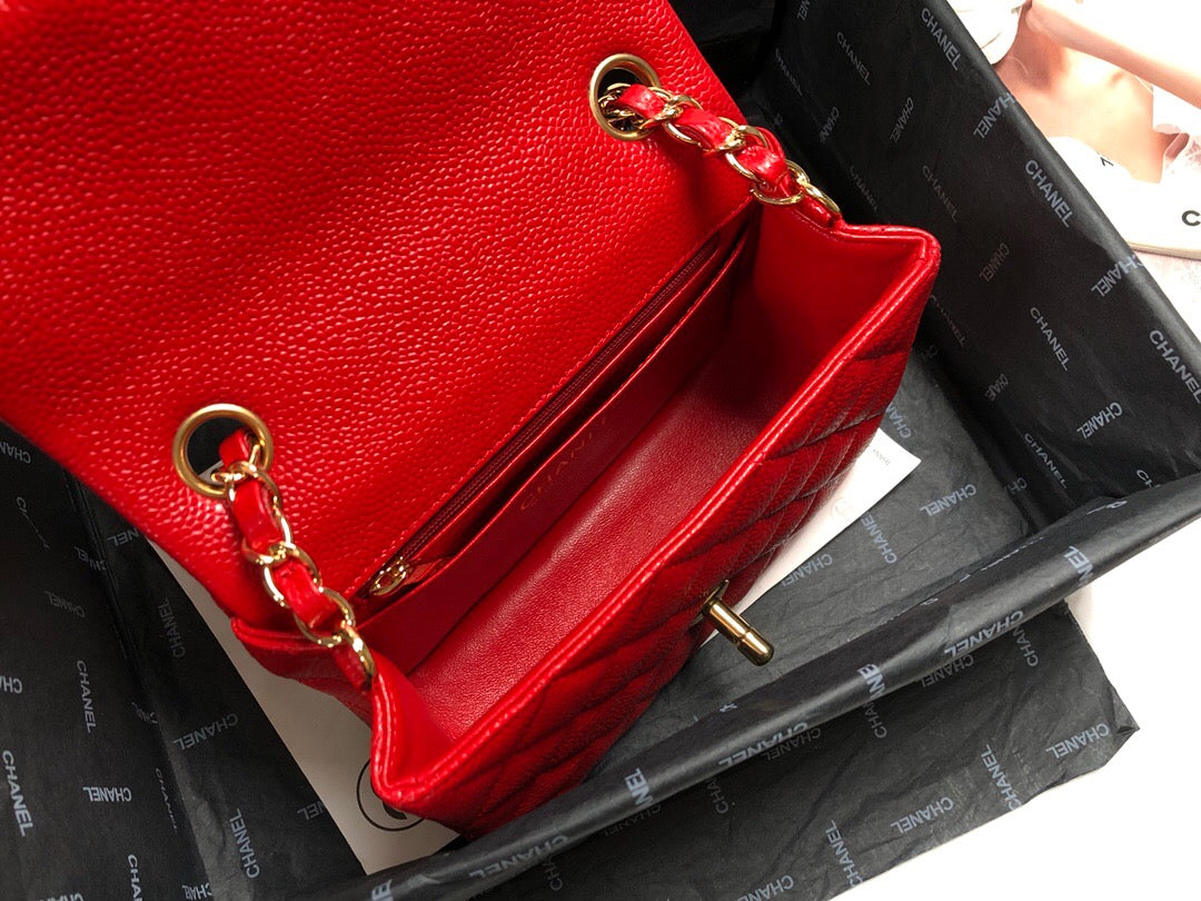 Caviar Mini Square Flap Bag Red