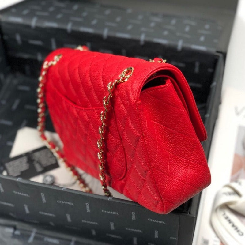 Caviar Jumbo Shoulder Bag Red 25