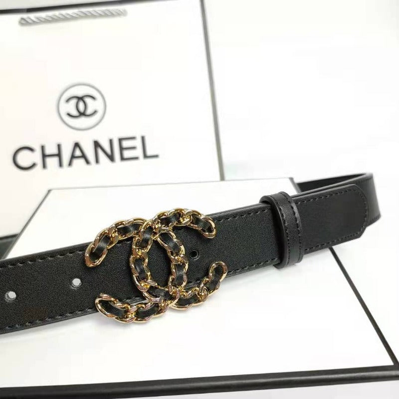 Designer Metal and Leather Buckle Belt Black