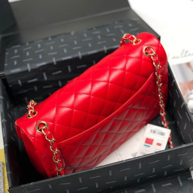 Lambskin Jumbo Shoulder Bag Red 30