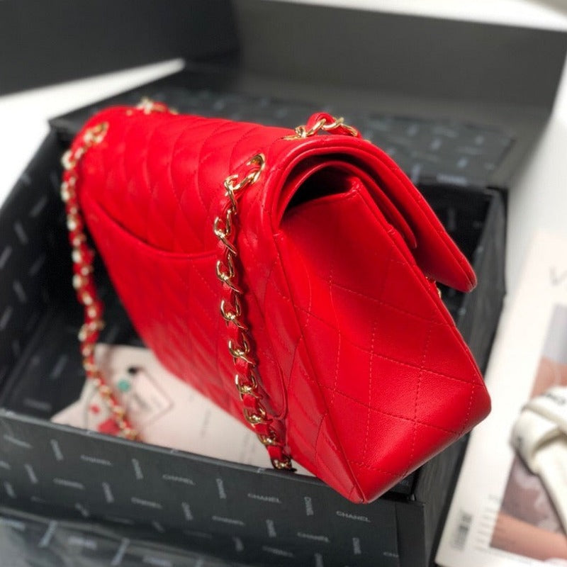 Lambskin Jumbo Shoulder Bag Red 30