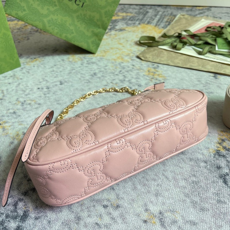 Leather GG Matelassé Shoulder Bag Pink