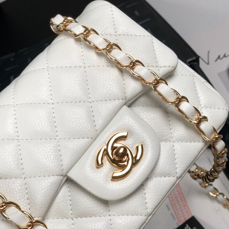 Caviar Mini Square Flap Bag White